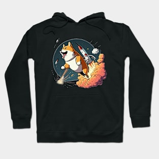 shiba inu flying into space with a rocket Hoodie